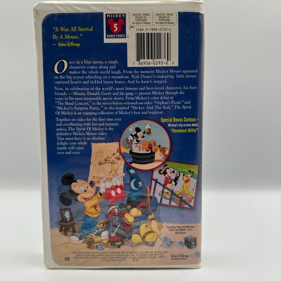 Walt Disneys The Spirit Of Mickey VHS His Most Treasured Moments 1998 NR - Picture 2 of 3